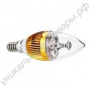 Светодиодная лампа (LED) E14 3Вт, 220В, в форме овала, радиатор бронза